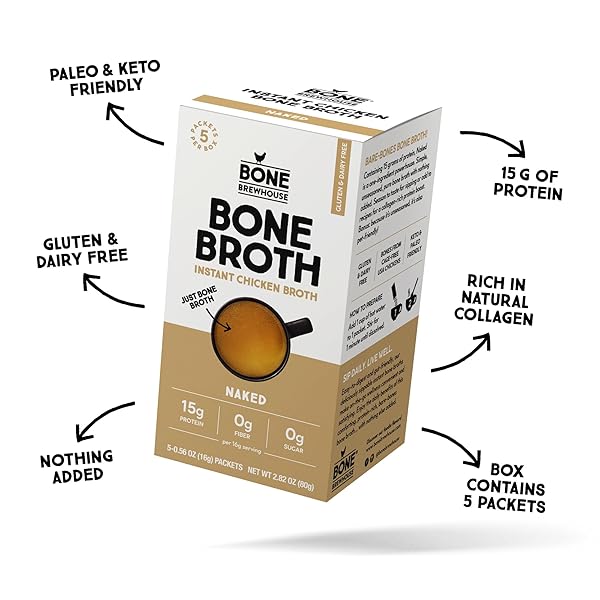 BONE BREWHOUSE – UNFLAVORED CHICKEN BONE BROTH PROTEIN POWDER – KETO & PALEO FRIENDLY – INSTANT SOUP BROTH – 15G PROTEIN – NATURAL COLLAGEN, GLUTEN-FREE & DAIRY FREE – 5 SERVINGS