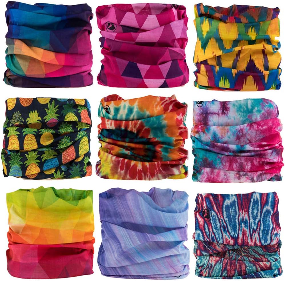 KALILY 9PCS Headband Bandana - Versatile Vintage Sports & Casual Headwear โMultifunctional Seamless Neck Gaiter, Headwrap, Balaclava, Helmet Liner, Face Mask for Camping, Running, Cycling, Fishing etc