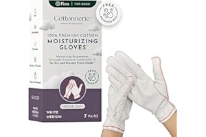 Gaxcoo 100% Premium Cotton Moisturizing Gloves for Dry Hands & Eczema | No Stitches | Overnight Lotion Sleep & Spa Treatment for Extra Sensitive Skin| Reusable, Free Washing Bag (Inside Out - 7 pairs)