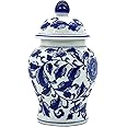 8" Ceramic Ginger Jar w/Lid - Classic Chinese Style Porcelain Jar Tea Storage for Home Decor Decorative Centerpiece Vintage Accent Antique Vase Jingdezhen (Blue & White Flower 2)