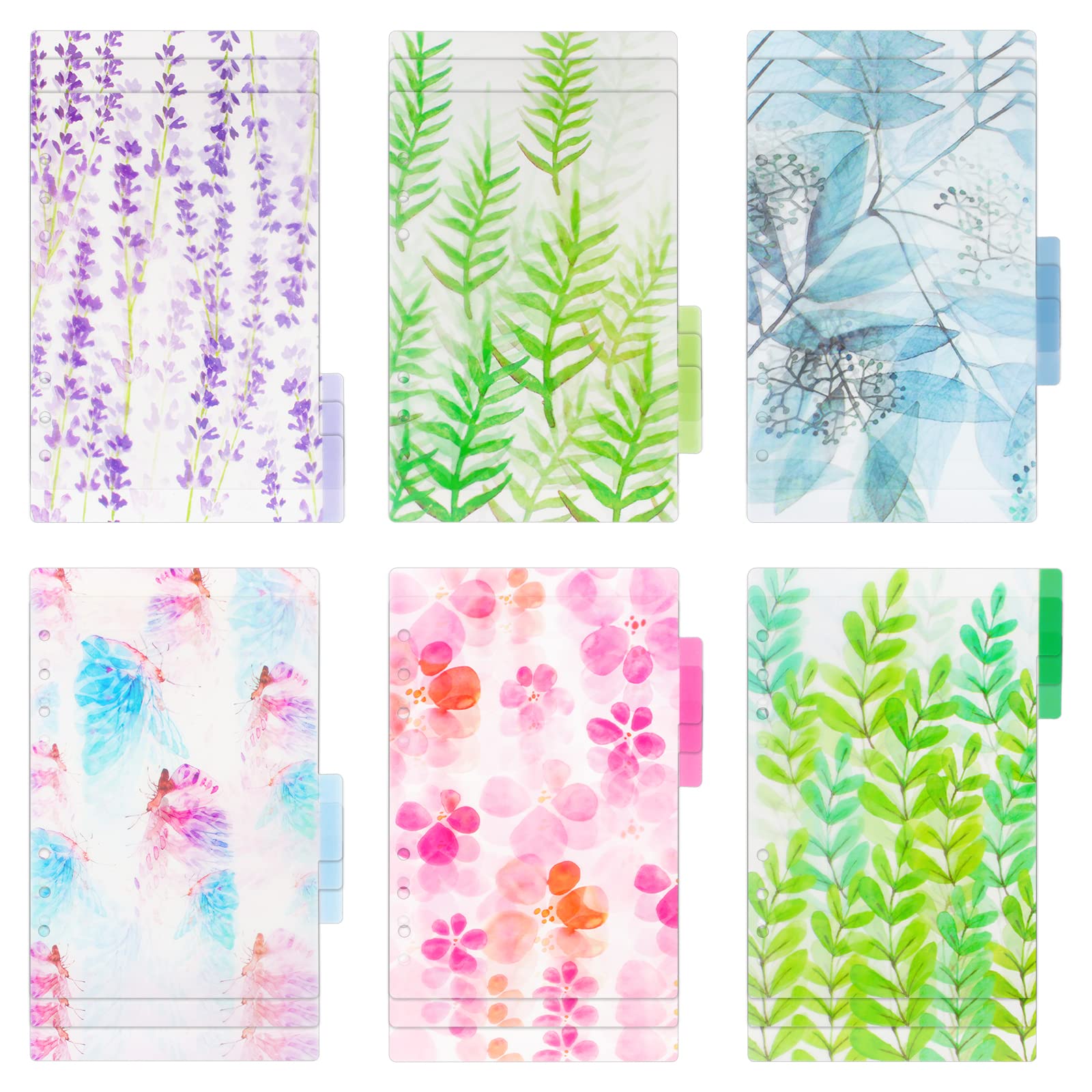 18 Pcs A5 Index Dividers A5 Index Cards Notebook Dividers Sheets with 6 Holes A5 PVC Separator Sheets for Planner Notebook Loose-Leaf Binder