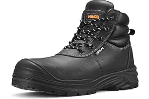NINGO Steel Toe Work Boots for Men, Non Slip & Puncture Resistant Construction Boots with Breathable Lining, EH Protection, Comfortable Mens Safety Leather Work Shoes for Industrial, Walking Warehouse