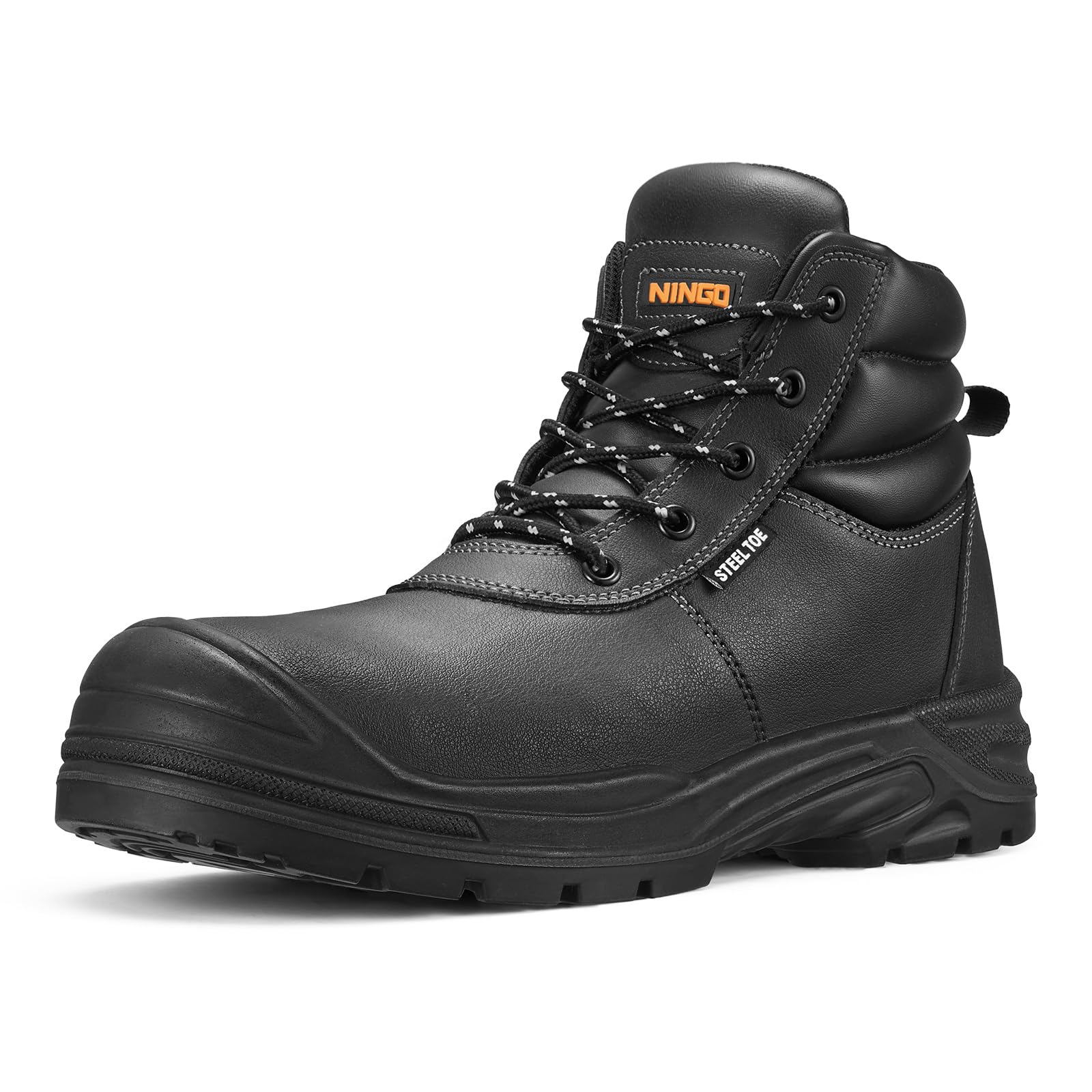 Photo 1 of NINGO Steel Toe Work Boots for Men, Non Slip & Puncture Resistant Construction Boots with Breathable Lining, EH Protection, Comfortable Mens Safety Leather Work Shoes for Industrial, Walking Warehouse size 10