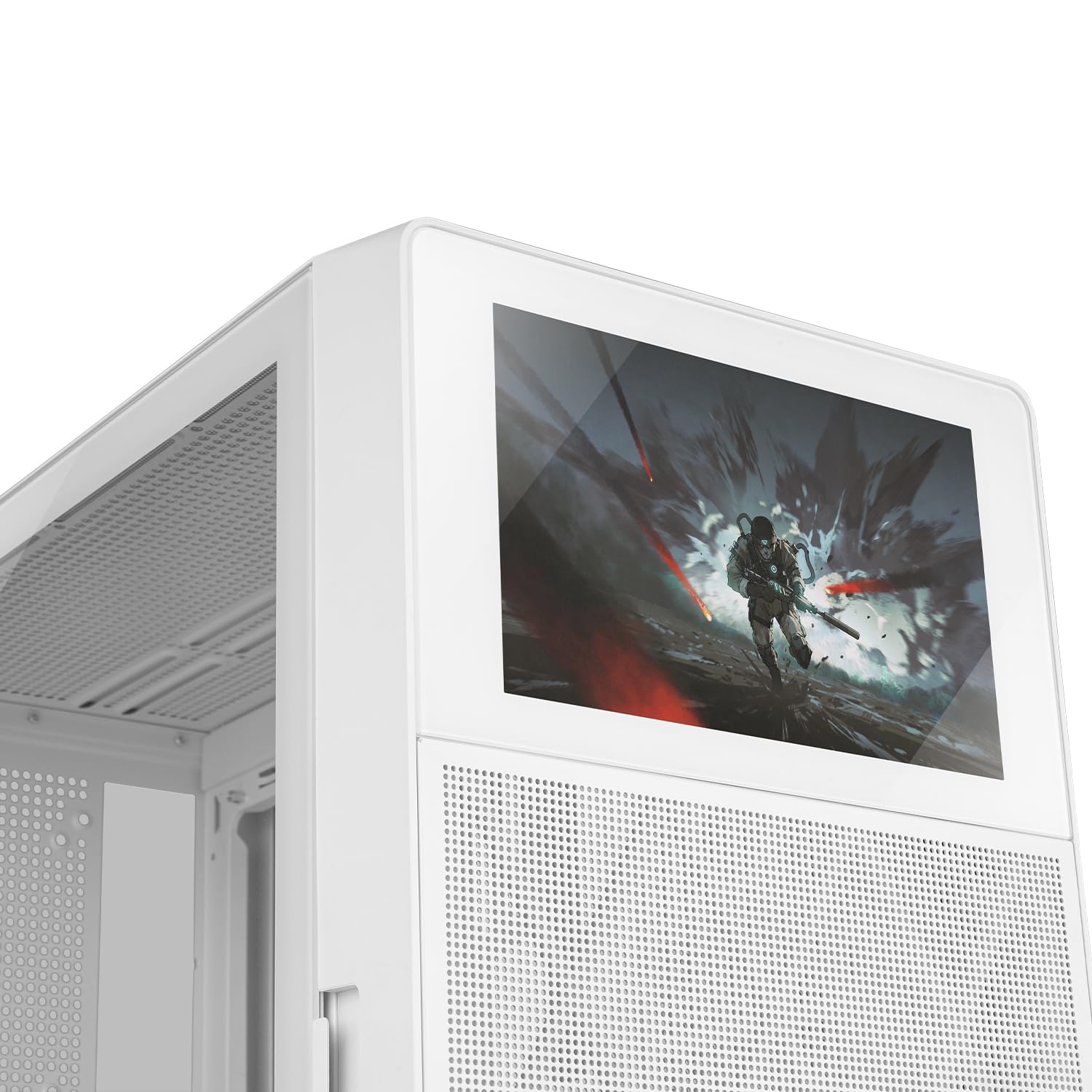 NOX Xtreme Products Hummer BIOS White – ATX/Micro-ATX/ITX Midi-Tower mit 8"-LCD-Display, Front Metal Mesh, Seitenfenster aus gehärtetem Glas, Platz für 11 Lüfter, USB-C/USB 3.0, Weiß 5