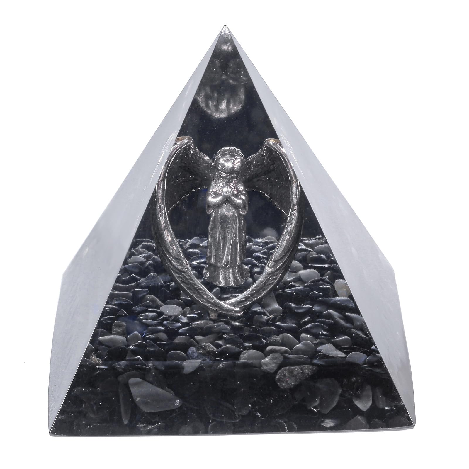 Nupuyai Angel Obsidian Crystal Pyramid Spiritual Ornament, Reiki Healing Stone Quartz Point Energy Feng Shui Pyramid Home Office Decor