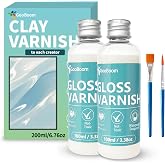GooBoom 200ml Air Dry Clay Glaze, High Gloss Clear Clay Varnish &amp; Sealer | 2 Brushes;200ml; High Gloss; Clear Clay Glaze; Varnish &amp; Sealer; For Air Dry Clay, Ceramics, Polymer Clay, Wood &amp; Paintings
