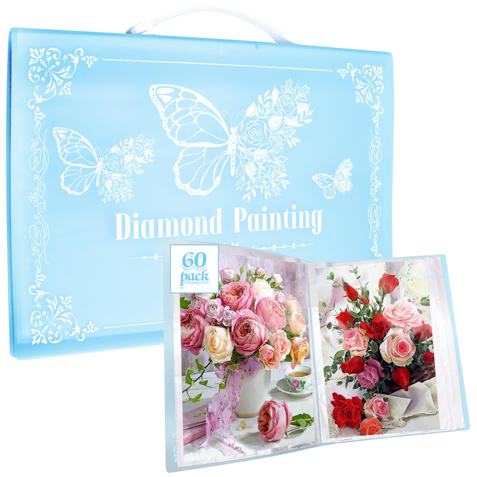 SPOKKI Diamond Painting Pictures Album, A3 Diamond Painting Folder for Storage Diamond Painting Pictures with 60 Sheets, Diamond Painting Accessories (Blue)