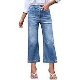 GREAIDEA Wide Leg Jeans for Women High Waist Baggy Stretchy Flared Jeans Trendy Cropped Denim Jeans Pants with Pocket
