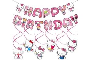 TGECTP Kitty Birthday Party Supplies, Party Decorations Set include Happy Birthday Banner Hanging Swirls for Girls Kids Teens