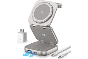 5-in-1 Wireless Charger for Magsafe, AC ISLAND Aluminum Charging Station for Apple, 15W Snap Magnetic Multi Charging Stand Do