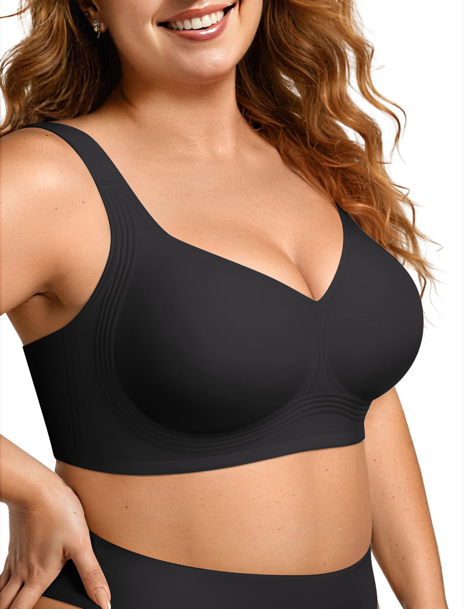 Photo 1 of OEAK Womens Wireless Jelly Bra Plus Size Supportive Seamless Bras Full Coverage Push Up Comfortable No Underwire Tshirt Bras Black M