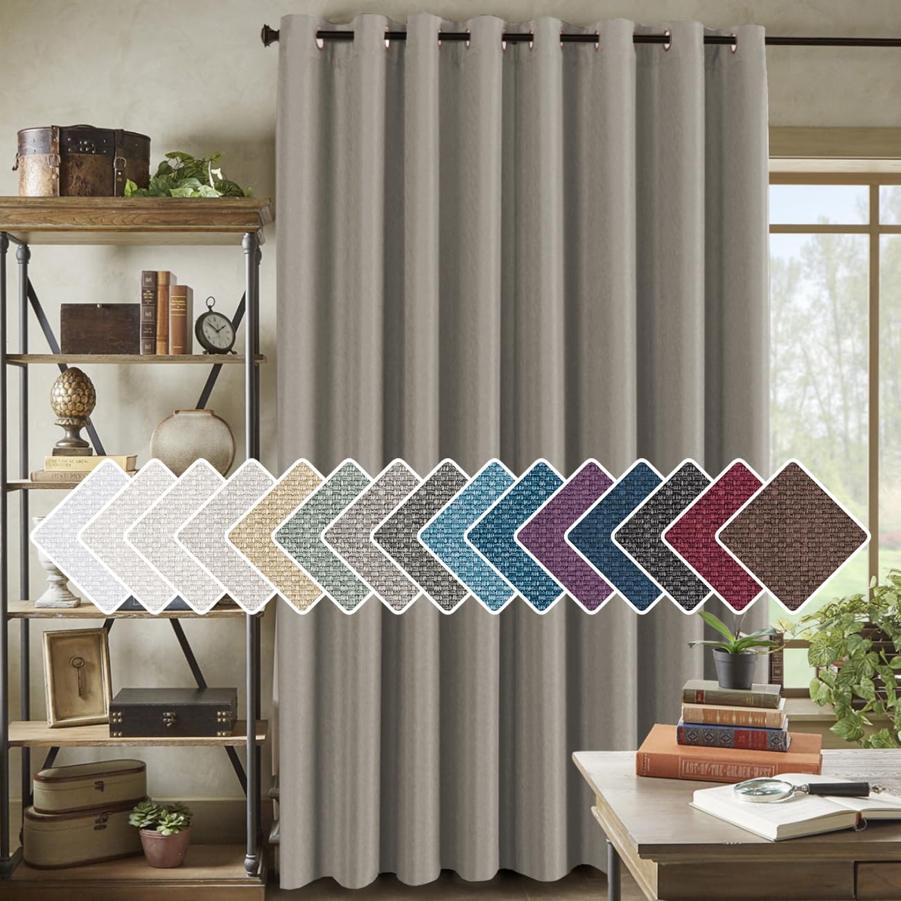 Photo 1 of H.VERSAILTEX Room Darkening Linen Curtain for Bedroom/Living Room Extra Wide Blackout Curtains 100 x 96 Inches for Patio Glass Door, Primitive Textured Thick Linen Burlap Look Fabric, Heather Taupe