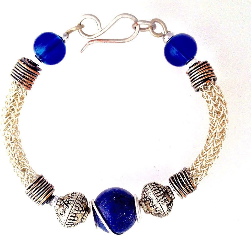 Viking Knit Silver Plated Bracelet with Lapis