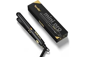 Terviiix Mini Flat Iron for Short Hair Temperature Adjustable, 1/2 Inch Mini Small Portable Ceramic Travel Hair Straightener for Men, Black