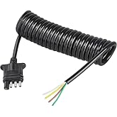 Oyviny 4 Way Flat Trailer Wiring Harness Coiled Cable 10.5 Feet, Stretchable 4 Pin Trailer Extension Wiring with PU Jacket Protected Color-Coded Pure Copper Wires