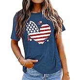 American Flag Shirts for Women 4th of July Tops USA Print T Shirt Casual Short Sleeve American Proud T-Shirt Tops