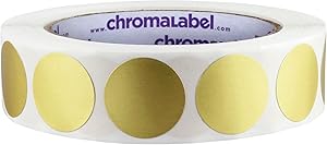 ChromaLabel 1 Inch Round Permanent Color-Code Dot Stickers, 1000 per Roll, Metallic Gold