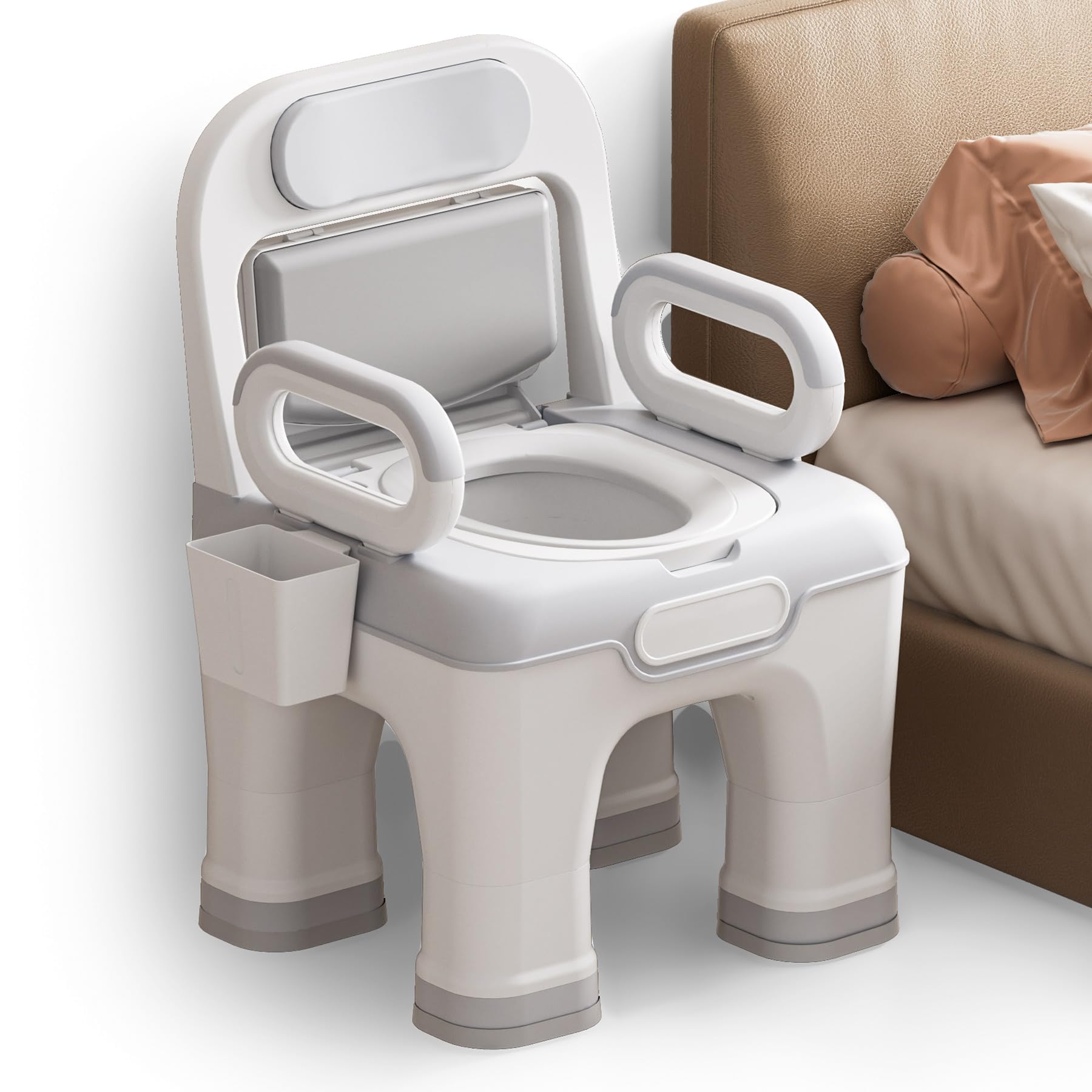 Photo 1 of AKIMRABY Bedside Commode, Upgraded Safety Commode Toilet for Elderly Disabled, Potty Chair for Adult with Enlarged Arms, Height Adjustable, 900lbs Heavy Duty Bedside Commodes for Seniors
