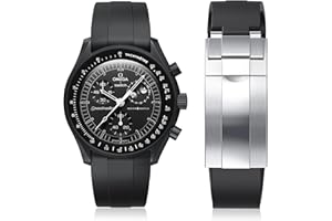 REBANDACE Strap for Moonswatch Watch,Cut to Size No Gap Silicone Strap for Omega X Swatch Speedmaster Moonswatch Watch 20mm,Soft Curved Replacement Strap for Swatch Omega Men Women