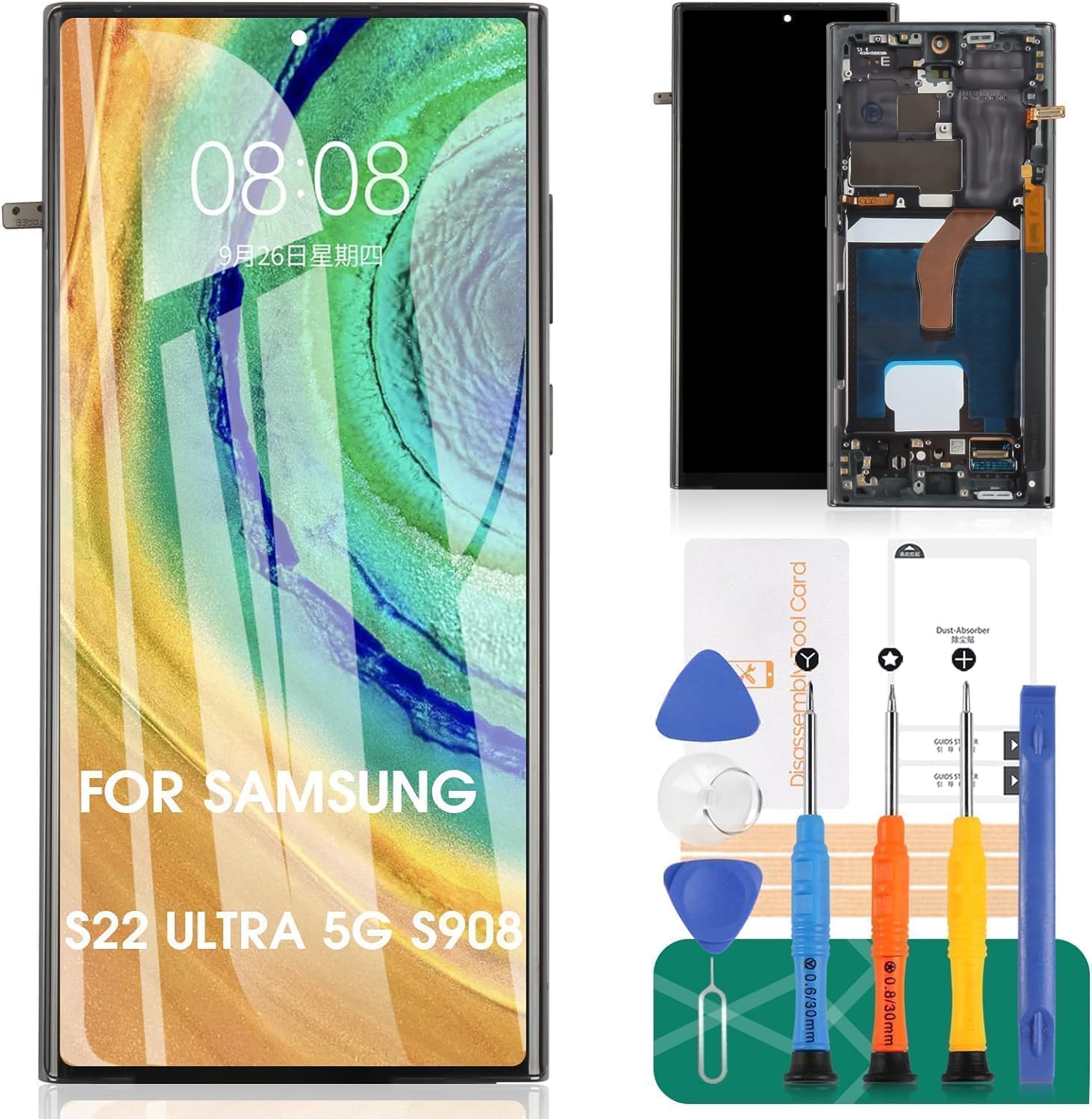 Photo 1 of TFT for Samsung Galaxy S22 Ultra 5G LCD Screen Replacement for Samsung S22 Ultra 5G LCD Display for SM-S908 Touch Screen Assembly Repair Kits with Frame (Smaller Size)
