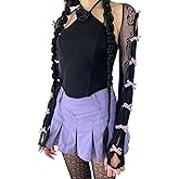 Arogheiz Women's Mesh Lace Shrug Crop Top Y2K Aesthetic Grunge Arm Sleeves Cardigan with Bow Going Out Shirts Summer