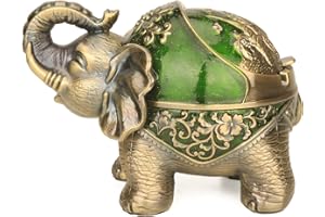 LAUYOO Elephant Decorative Ashtray with Lid for Cigarettes Metal Smoking Ash tray Ashtrays for Smoker Windproof Cigarette ashtrays for Outdoor Indoor Fancy Gift for Men Women Weed Smokers (Dark Green)