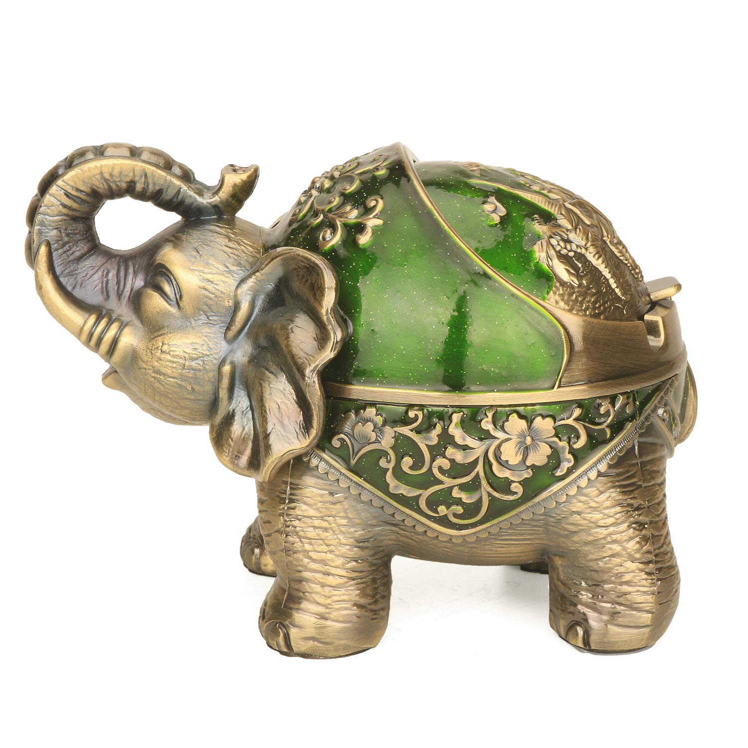 Stand Elephant Decorative Ashtray with Lid for Cigarettes Metal Smoking Ash Tray Holder for Smoker Windproof Cigarette ashtrays for Indoors Outdoors Fancy Gift Ornament for Men Women (Dark Green)