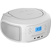 Philips CD Player Portable with Bluetooth, Crystal Clear Sound Top Loading CD Boombox with FM Radio, USB Port & Aux Input, Compact & Lightweight Design,R/CD-RW/MP3 Compatible (White) (White)