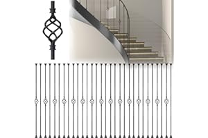 BBTEQEKN 30 Pack Wrought Iron Balusters, Spindles Hollow Single Basket Iron Spindles Double Twist, 1/2" Square Metal Baluster with Baluster Swivel Shoes, 180 Degree Adjustable Direction