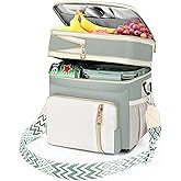 LOKASS Lunch Box & Lunch Bag for Women Men Double Deck,Large Insulated Adult Lunch Box Leakproof Lunchbox Cooler Bag for Work Picnic Beach,(Olive Green16L)