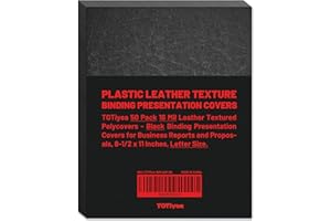 TOTiyea 16 Mil 50 Pack Black Plastic Binding Covers, Leather Texture Binding Presentation Covers, Polycovers,Letter Size,Square Corners,Un-Punched, Black Color