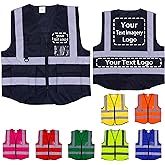 Custom Safety Vest for Men with Pockets Construction Vest High Visibility Reflective Vest Safety Vests Black Safety Vest