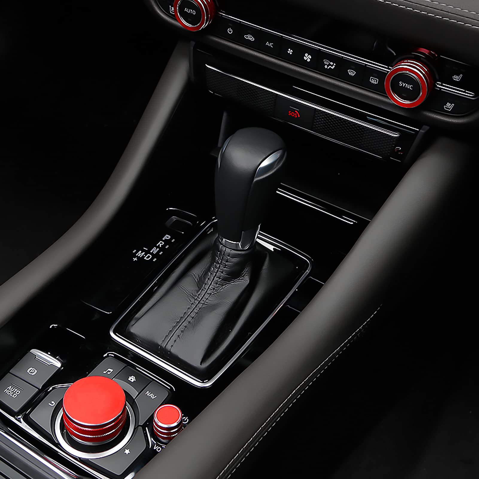 ANFOKAS Compatible with Mazda CX-5 2025 2024 2023 2022 2021 2020 2019 2018 2017 Accessories Sporty Car Interior Center Console Cover Gear Panel Button Knob Cover Trim Caps -Red