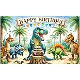 BlissYard Dinosaur Birthday Banner Backdrop for Kids Decorations Prehistoric Party Supplies Happy Birthday Backdrop Dino Banner Dinosaur Decorations for Birthday Party 71x43 Inch