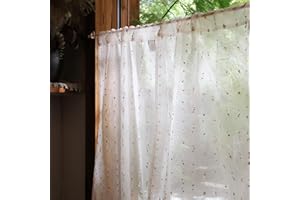 jinchan Semi Sheer Kitchen Curtains for Window 24 Inch Mini Pom-Pom Voile Tier Curtains Light Filtering Small Drapes for Bedroom Living Room Rod Pocket 2 Panels Blush Meadow