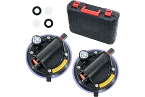 BaoNeedy 2 Pack 8 Inch Glass Suction Cups to Lift Large Glass, 480lbs Load Capacity Window Suction Cup with Pressure Gauge, Heavy Duty Hand-held Lifter for Granite, Windshield, Tile, Window