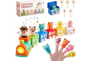 Gleamkid Montessori Toys Train Set for Toddlers 2-4 Year Old,Matching&Sorting Learning Toys Train Set with Music & Light Including 6 Finger Puppets,Keys,Christmas Birthday Gifts for Baby Girls Boys 2+