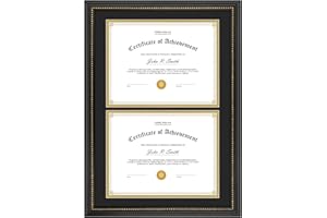 Golden State Art, Double 8.5x11 Diploma Frame, Solid Wood Black with Gold Trim Certificate Frame, Frames for two 8.5x11 Diploma/Certificate/Documents/Pictures, Real Glass Front with Black Over Gold Double Mat -1 Pack