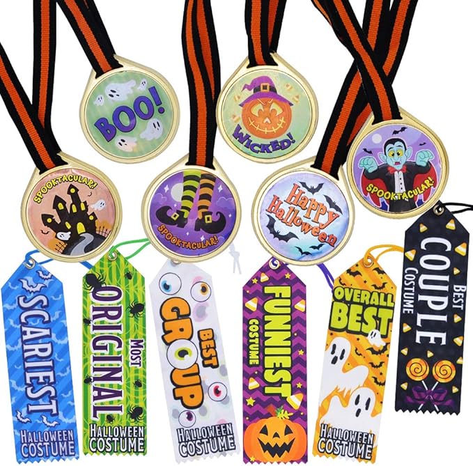 24 Pieces Halloween Medal Trophies and Trophy Ribbons for
