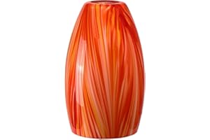 KARYFINE Oval Art Glass Lamp Shade Only Glass Light Cover Replacement for Kitchen Island replacement glass shades for Mini Pendant Ceiling Lights Chandelier Red and Orange