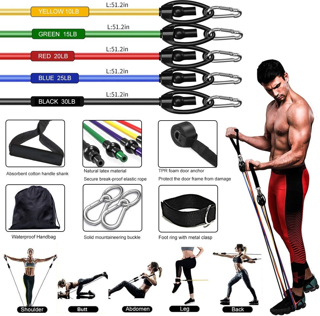 8-in-1 Resistance Bands Set Exercise Bands AB Wheel Roller with Knee Pad Push Up Bars Hand Grip Strengthener Adjustable Skipping Jump Rope Home Gym Workout Exercise Equipment for Men Women : Sports & Outdoors