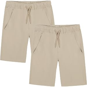 Dockers Boys' School Uniform Pull on Stretch Twill Performance Shorts, Drawstring Waist, 2-Pack