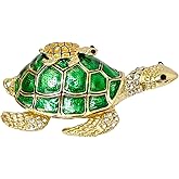 Qsabv Mini Turtle Trinket Box, Hand-Painted Enameled Turtle Decor Small Decorative Ring Earrings Jewelry Organizer, Keepsake Box Animal Figurines Gift for Women Girls,Green