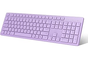 LeadsaiL Purple Wireless Keyboard, 2.4GHz Full-Sized Ergonomic Computer Keyboard, Cordless Noiseless Keyboard,12 FN Shortcuts