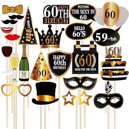 24pcs 60th Birthday Photo Booth Props For Men Women 60th Birthday