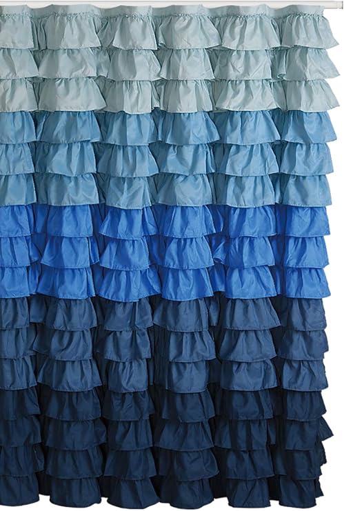 Amazon Com Waterfall Ruffled Fabric Shower Curtain Blue Rain