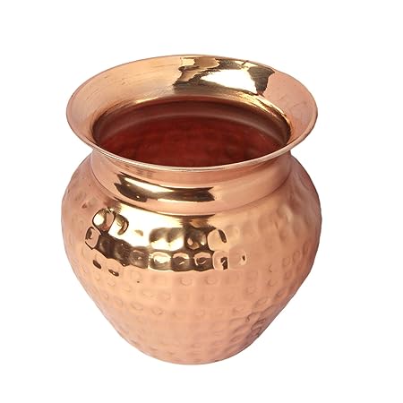 aheli Handgefertigte Vintage Kupfer gehämmert Wasserkrug Indische Lota Pooja Gebet Hindu-Tradition Kalash Aufbewahrungsbehält
