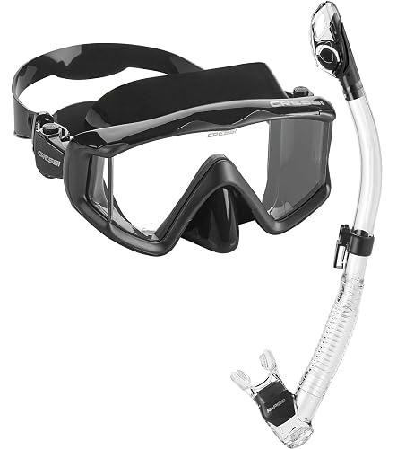 Cressi Panoramic 3 Mask & Supernova Dry Snorkel Kit - Wide View, Low Volume, Italy Designed