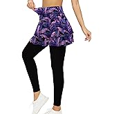 Tennis Skirted Leggings with Pockets for Women Active Skort Athletic Ruffle Pleated Golf Skapri with Skirt