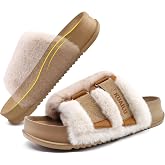KuaiLu Women's Orthotic Arch Support Slippers | Soft Cushioned &amp; Adjustable Fuzzy Platform Slippers Fluffy Furry Slides Faux Fur Sandals Warm Indoor Outdoor House Shoes